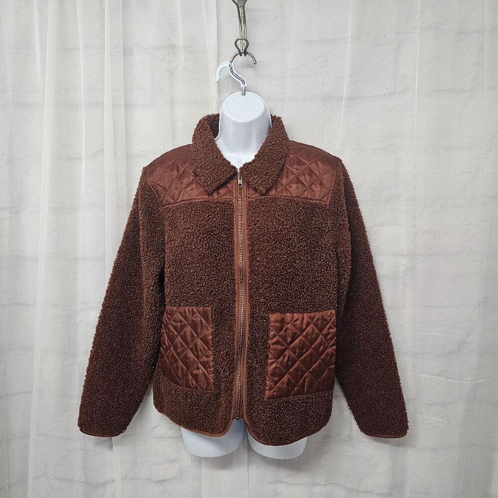 Natural Reflection Brown Quilted Sherpa Zip Jacket Gorpcore M
